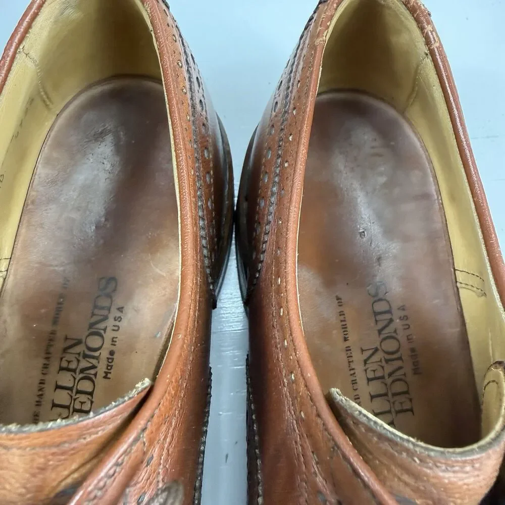 Allen Edmonds Strand Men's Size 9.5 Brown Leather Cap-Toe Dress Lace Up Oxfords